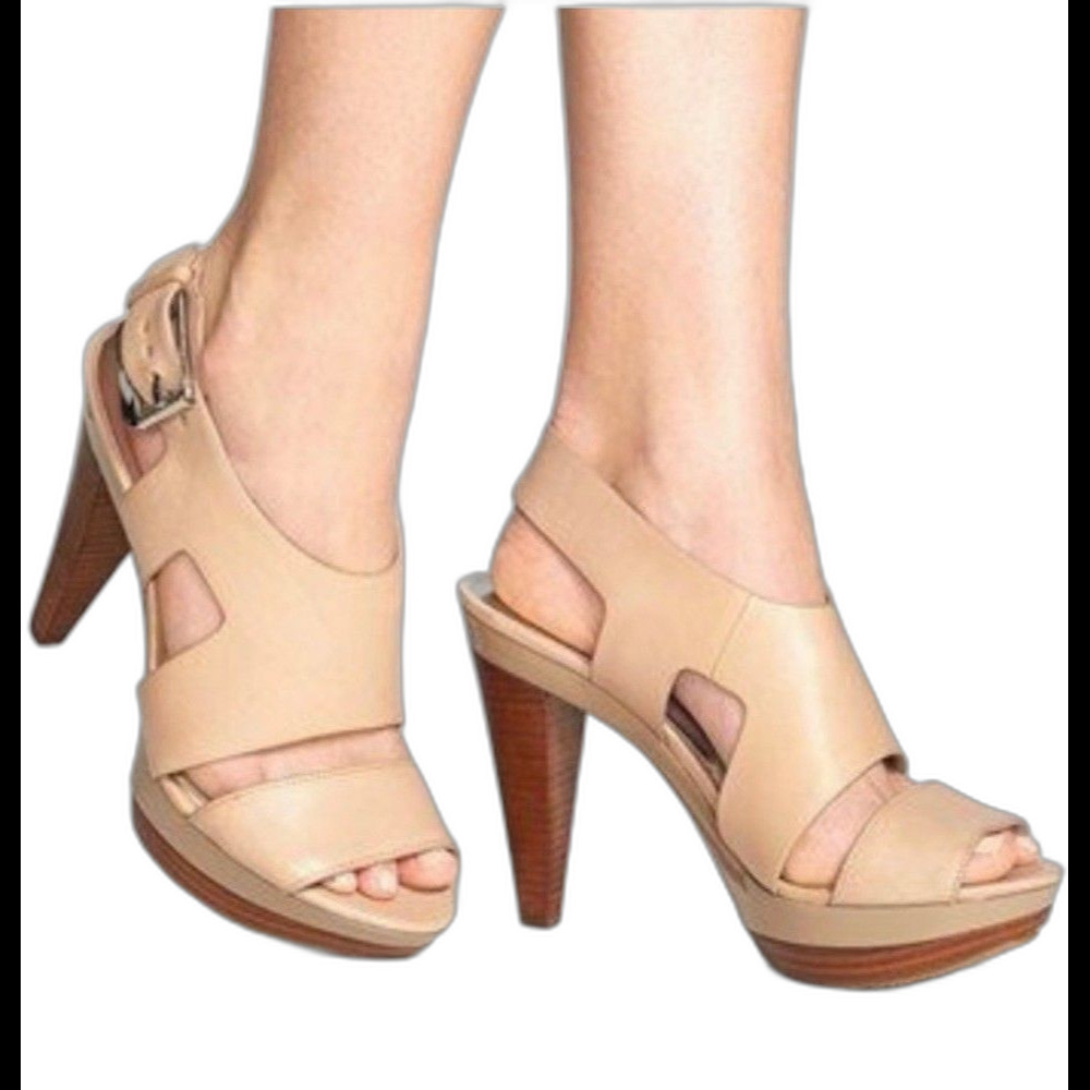 Michael Kors Carla Tan Leather Platform Heel Slingback Women's Sandals Sz 9.5*